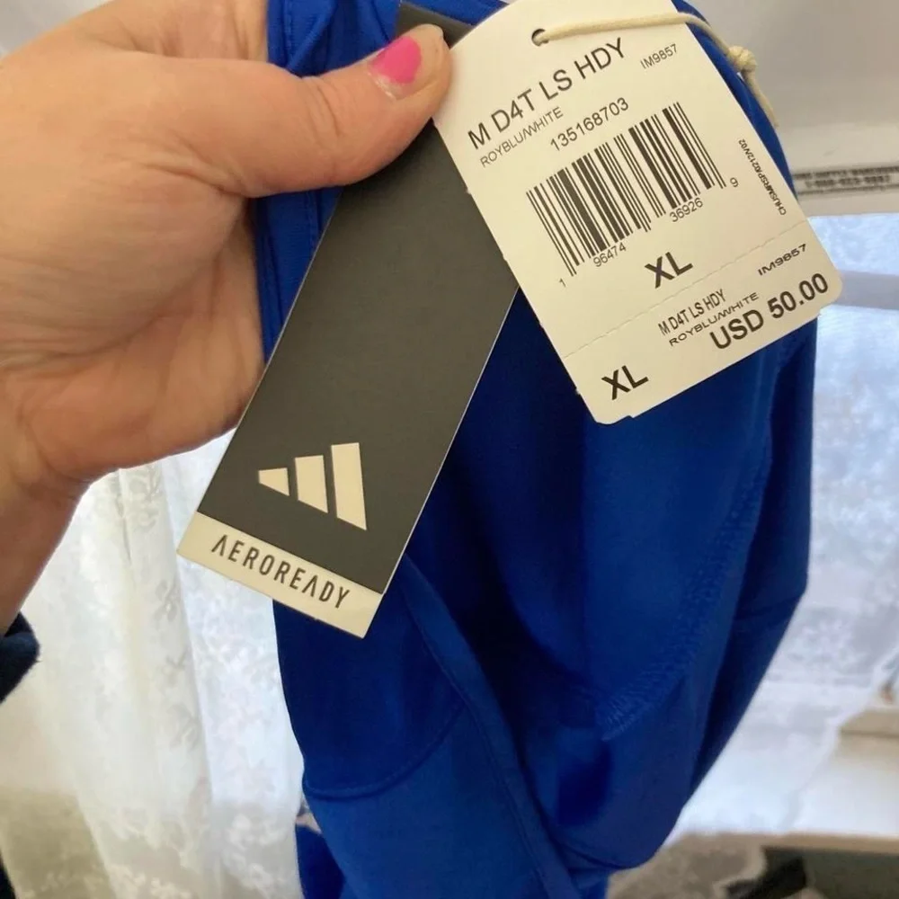 Adidas blue hooded pullover with logos  #sportswear XL NWT